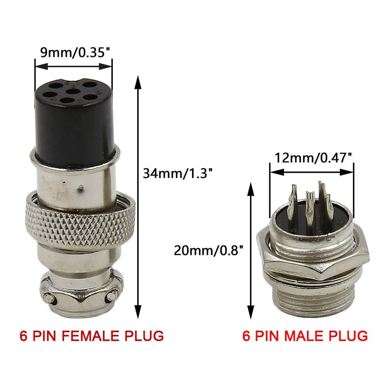 Hxchen 6 Pin Metal Male Female Panel Connector 12mm GX12-6P Silver Aviation Plug - (2 Sets) - Image 2